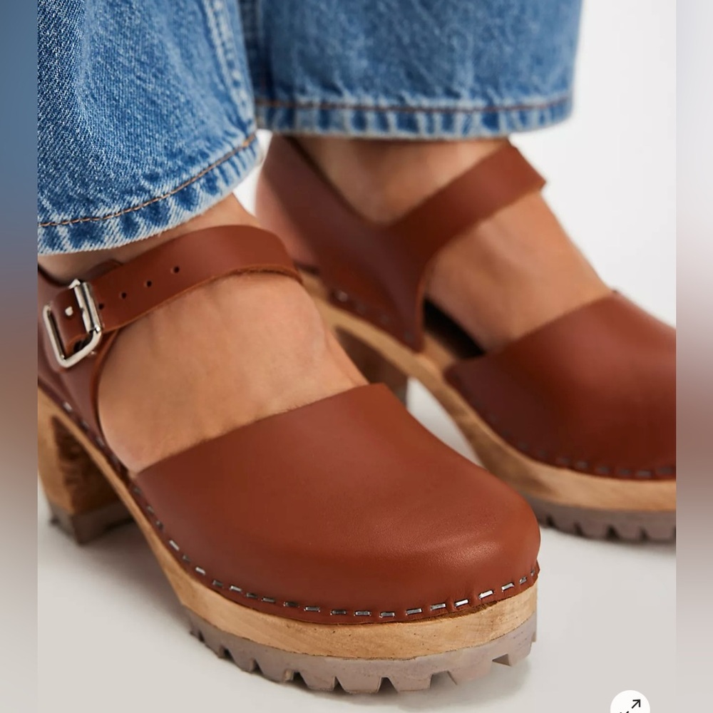 MIA Tan Leather Clogs with Buckle